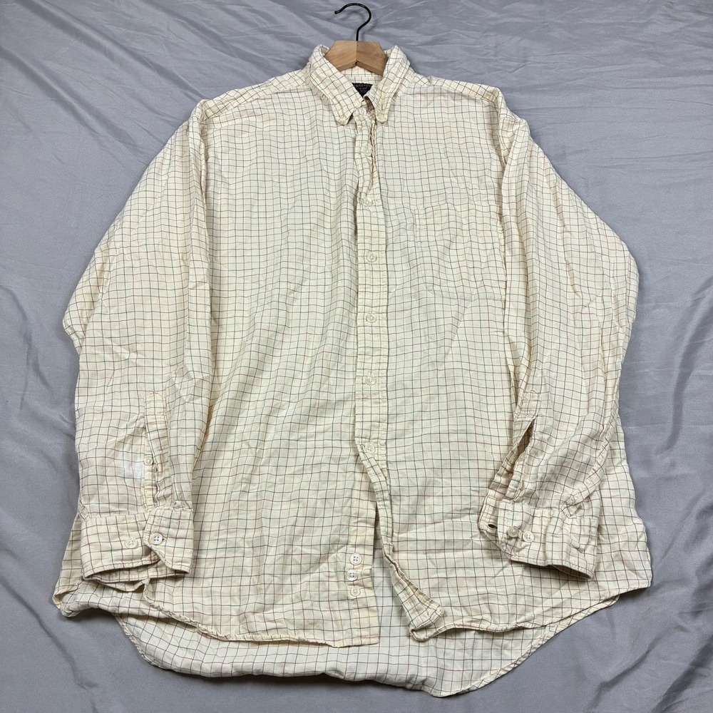 VTG 90s Abercrombie & Fitch Button Down Shirt Mens L Cream Tattersall Cotton